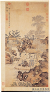清王翬一梧轩图　轴,绘画,树木,建筑,山水,花草,器用,翎毛,人物
