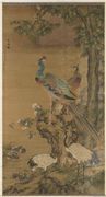 清沈铨五伦图　轴,绘画,祥瑞,翎毛,树木,花草,山水