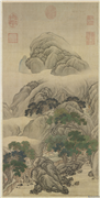 清王云画山水　轴,绘画,山水,树木,器用,人物,佛道人物