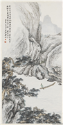 民国金城松溪渡舟　轴,绘画,山水,树木,人物,船
