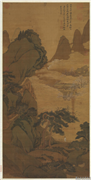 清吴历梅花山馆　轴,绘画,山水,建筑,树木,器用,花草,人物