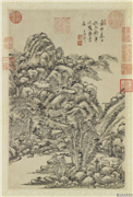清王原祁仿黄公望山水　轴,绘画,山水,建筑,树木