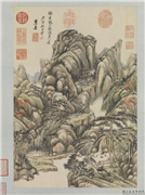 清王原祁仿王蒙山水　轴,绘画,山水,树木,建筑