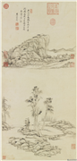 清王原祁仿倪瓒山水　轴,绘画,山水,树木,建筑