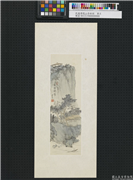 民国溥儒山亭斜照　单片,绘画,山水,建筑,树木,船,人物,花草