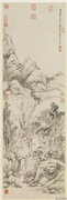 清黄鼎溪桥林影图　轴,绘画,山水,建筑,树木