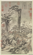 清黄鼎秋日山居　轴,绘画,山水,建筑,器用,树木,人物