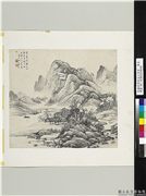 民国何维朴落日寒潭　单片,绘画,山水,树木,建筑,船,人物