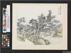民国顾西津画卢鸿一草堂图　单片,绘画,建筑,人物,树木,山水,翎毛
