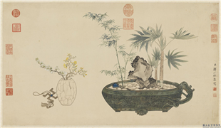 清邹一桂画盎春生意　轴,绘画,山水,器用,树木,花草