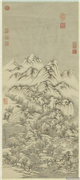清董邦达画御制夜雪诗意图　轴,绘画,山水,建筑,树木