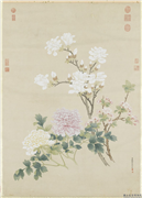 清钱维城画春花三种　轴,绘画,花草