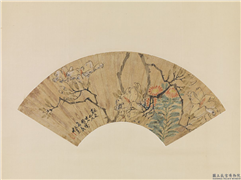 清任薰花卉扇面轴　轴,绘画,花草