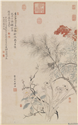 清恽寿平王翬笪重光杨晋合景岁朝图　轴,绘画,花草,节令与二十四节气,树木