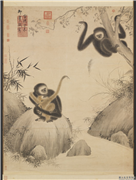 明宣宗戏猿图　轴,绘画,走兽,果蔬,花草,树木