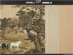 清郎世宁百骏图　卷,绘画,走兽,树木,人物,建筑,山水,花草