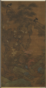 明人画双喜　轴,绘画,花草,翎毛,树木,山水
