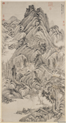 清吴历仿吴镇山水　轴,绘画,山水,人物,树木,翎毛,建筑,船,器用