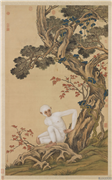 清郎世宁画白猿　轴,绘画,树木,走兽,花草