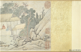 明文嘉画会景堂图　卷,绘画,山水,树木,建筑,人物,器用