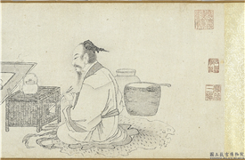 明王问煮茶图　卷,绘画,人物,器用