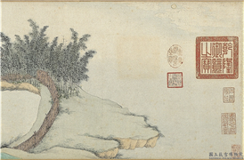 明人钓月亭图　卷,绘画,山水,建筑,树木,人物,器用