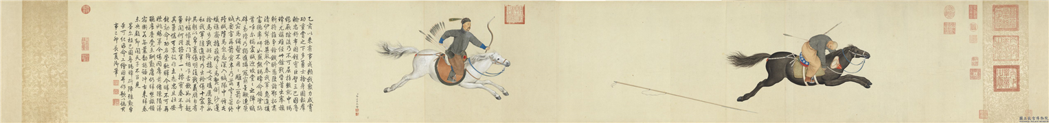 清郎世宁画玛瑺斫阵图　卷,绘画,走兽,人物,器用