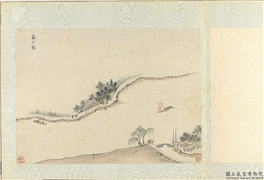 明钱谷纪行图　册　奣子铺,绘画,山水,人物,树木,建筑,船