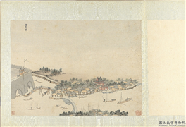 明钱谷纪行图　册　娄门,绘画,山水,建筑,人物,树木,船,器用