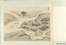 明钱谷纪行图　册　射渎,绘画,山水,人物,树木,建筑,船