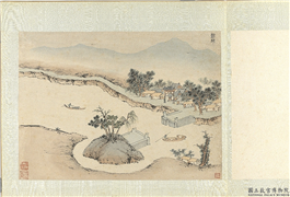 明钱谷纪行图　册　新闸,绘画,建筑,山水,人物,树木,船