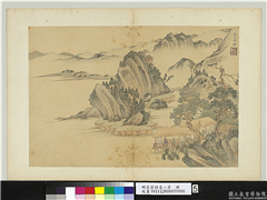 明居节诗意八景　册　谿山草阁,绘画,书法,山水,树木,建筑,船,人物