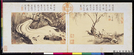 明王谷祥仿夏森画　册　飞泉清听,绘画,山水,人物,树木