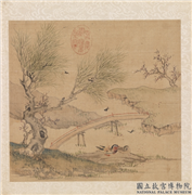 明周之冕写生　册　柳下双鸳,绘画,建筑,山水,翎毛,树木,花草