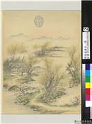 明陆远摹古　册　清溪横涉,绘画,山水,建筑,人物,树木,花草,走兽,器用