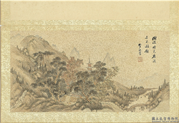 明李流芳画唐人诗意　册　李白访戴天山道士不遇诗,绘画,山水,树木,走兽,建筑