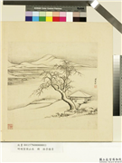 明项圣谟山水　册　林亭积素,绘画,山水,树木,建筑