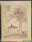 明项圣谟写生　册　秋林亭子,绘画,树木,建筑,花草