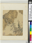明邵弥画山水　册　倚阁观泉,绘画,山水,建筑,人物,树木