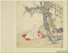 明丁云图罗汉　册　罗汉（五）,绘画,佛道人物,山水,树木,建筑,花草,器用
