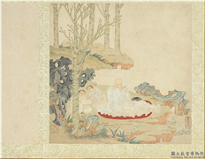 明丁云图罗汉　册　罗汉（七）,绘画,佛道人物,山水,树木,花草,器用
