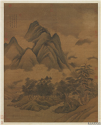元高克恭画春山晴雨　轴,绘画,山水,树木,建筑