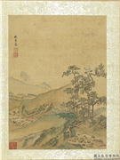 清王翬画山水　册　仿李嵩古木鹤群,绘画,山水,翎毛,树木,花草