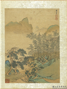 清王翬画山水　册　仿萧照山水,绘画,山水,树木,建筑,人物