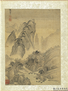 清王翬画山水　册　仿范宽山水,绘画,山水,人物,树木,建筑