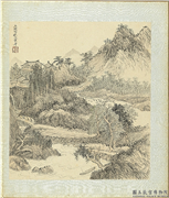 清王翬仿宋元山水　册　仿王蒙秋山萧寺,绘画,山水,建筑,树木,船