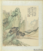 清王翬仿宋元山水　册　仿赵孟頫山水,绘画,山水,树木,人物,建筑