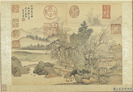 清王翬仿诸家山水　册　仿唐寅秋林高士图,绘画,山水,树木,人物,建筑