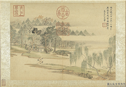清王翬仿诸家山水　册　仿赵大年山水,绘画,山水,树木,花草,建筑