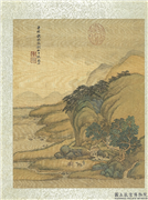 清王翬摹古山水　册　仿刘松年平畦散牧,绘画,山水,树木,建筑,人物,走兽